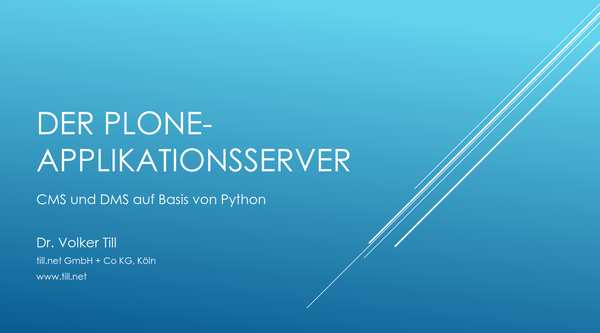 Vortrag: Plone DMS / CMS Vortrag: Plone DMS / CMS. Das Bild zeigt die erste Seite der Vortragsunterlagen (PDF-Datei)