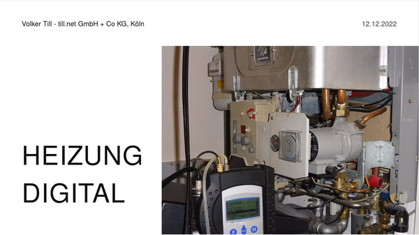 Das Bild zeigt die erste Seite der Präsentation auf pitch.com: Digitalisierung der Heizung - Erkennung von Wartungsbedarf
